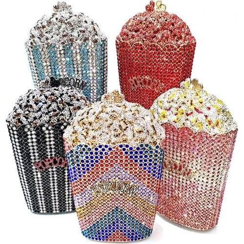 Fashion women accessories diamonds luxury clutches American popcorn embellished crystal purses Bridal wedding party purses