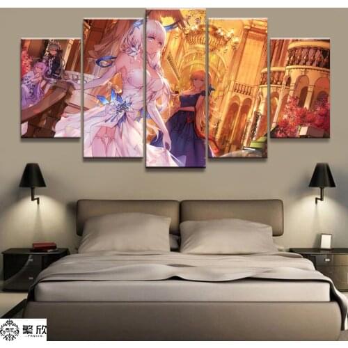 Home Decor Modular Canvas Picture 5 Piece Hyperdimension Neptunia Game Painting Poster Wall For Home Canvas Painting Wholesale