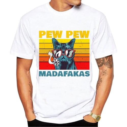 New Harajuku male Tshirt Pew Pew Madafakas Black Cat Print Short Sleeve Fashion Casual tops men Clothing