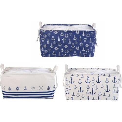 New Anchor Covered Desk Storage Box Linen Cotton Storage Organizer clothes Storage Basket Cosmetic Case Kid Toy Storage Bucket