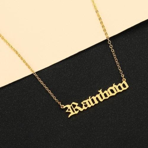 Chandler Charm Raindow Pendant Choker Necklace Old English Letter Necklace Chain Jewelry for Girls Womens Wedding Party Gift