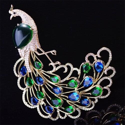 OKILY Gorgeous Peacock Brooches for Women Coat Accessories Shine CZ Animal BroochPins Shawl Sweater Jewellry