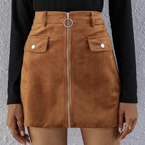 Pdfmily High Waist Mini Skirts Womens Autumn Winter Casual Solid High Quality Zipper Sexy A-Line Skirt Elegant Female Bottom