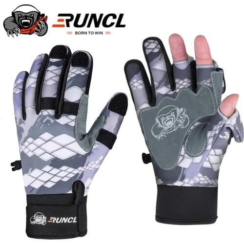 RUNCL Sport Winter Fishing Gloves 1Pair/Lot 3 Half-Finger Breathable Leather Gloves Neoprene & PU Fishing Equipment