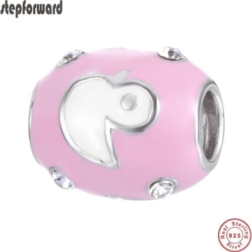 Popular Pink Round With White Duck DIY Charm 925 Sterling Silver Duck Pattern Charm For Bracelets And Necklace
