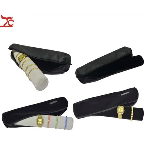 Sale Black PU Zipper Bag Watch Bracelet Jewelry Display Storage Case Soft Velvet Bangle Watch Chain Display Bar Travel Roll Bag