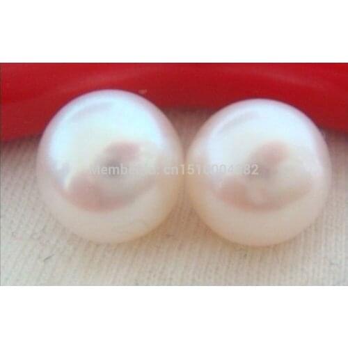 RARE HUGE AAAA 14-15MM SOUTH SEA WHITE PEARL EARRING 14K WHITE GOLD /A PAIR Hemisphere shape