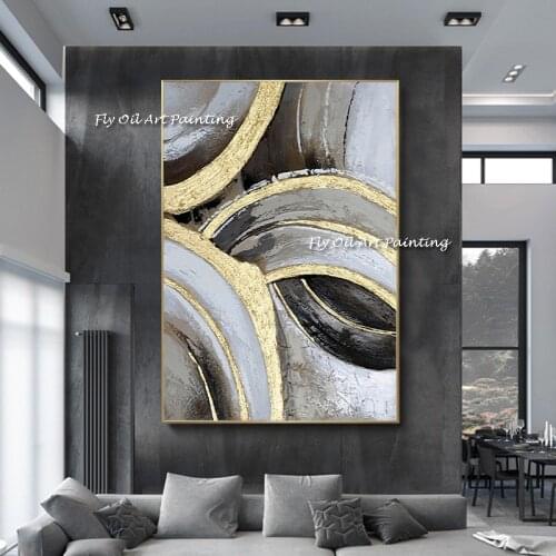 Handmade Luxury abstract Gold Gray Black canvas painting nordic wall art pictures for living room bedroom modern home decor
