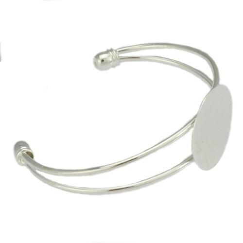 SEA MEW 5 PCS 25mm 30mm Round Cabochon Base Metal Copper Silver color Bracelet Settings Blank Bangles Base For Jewelry Making