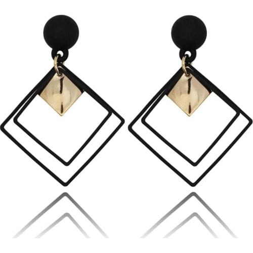 11.11 trendy Vintage Fashion Women Double Rhombus Alloy Long Pendant Eardrop Earrings Party jewelry accessory Christmas Gift