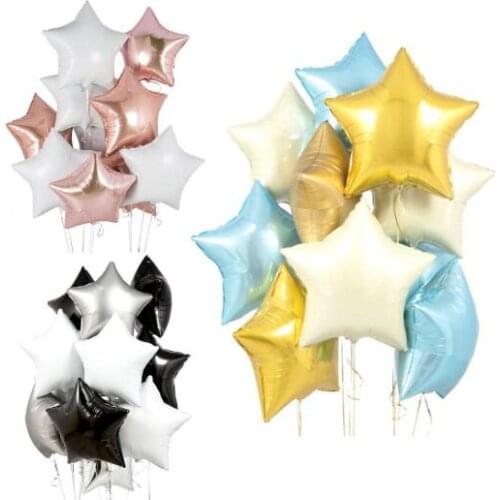 Mixed 10pcs 18inch White Black Silver Rose Gold Star Foil Helium Balloons Metallic Baby Shower Wedding Birthday Party Decor