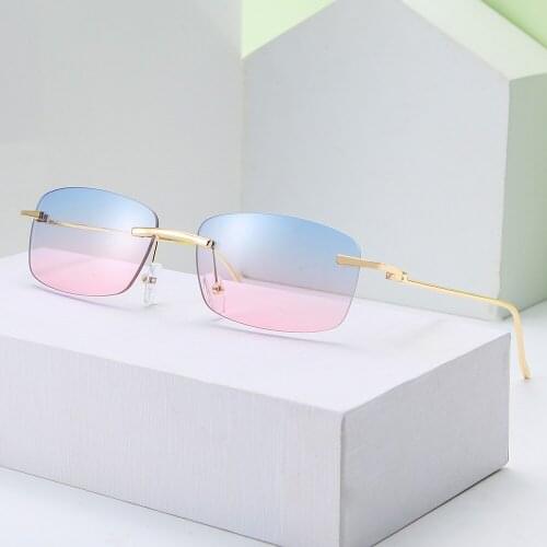 Gold Square Frame Sunglasses Rimless Men Metal Grey Green Retro Sun Glasses for Women Frameless Uv400 Light Color