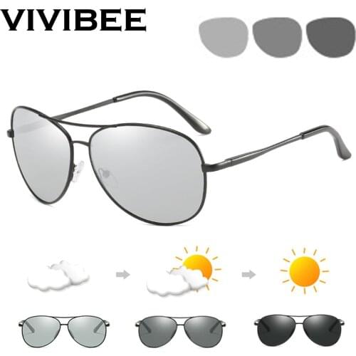 VIVIBEE Photochromic Polarized TAC Aviation Sunglasses Men Driver Aluminium Magnesium Sun Glasses Women Driving Sunglases
