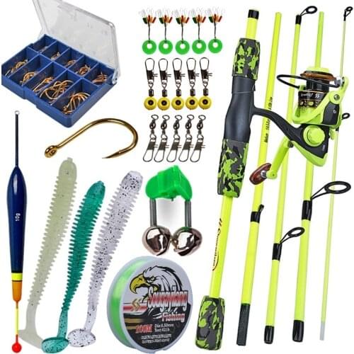 Sougayilang 1.7M Spinning Fishing Combos with 5 Sections Rods and Spinning Reels Fishing Baits Hooks Professional Travel Fishing