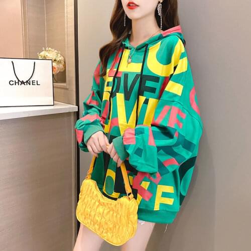 Hoodies Women Printed Oversize Plus Velvet Thick Harajuku Streetwear Womens Sweatshirt All-match Daily Casual Fashion Girls