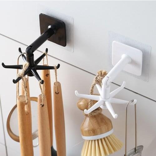 360 Degrees Rotating Hook Bathroom Organizar Storage Rack Rotated Holder Wall Mounted Hanging Hooks Kitchen Accesorios Storage