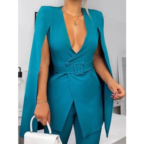 Elegant Fashion Blazer Women Long Sleeve Lapel Cape Split Poncho Office Lady Cloak Jacket Notched Coat for Party Dinner Workwear