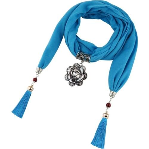 Jersey pendant foulard Jewelry necklace scarf shawl linen fringe plain bandana jewellery scarf fashion women tassel hijabs