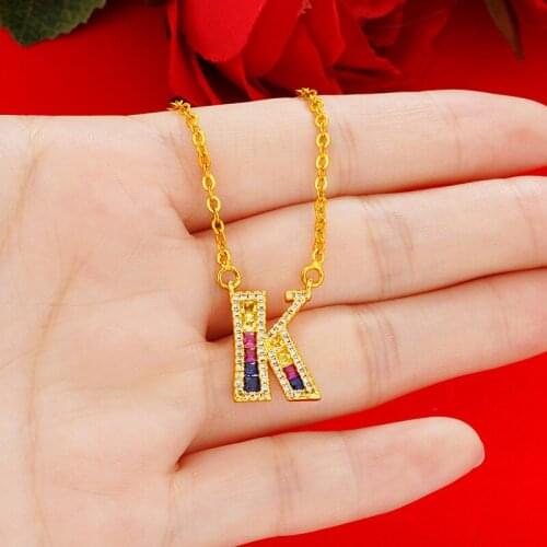 Dubai 24K Gold Letter Necklaces for Women Collares De Moda 2019 Statement Chain Choker Pendant Necklace Accesorios Mujer