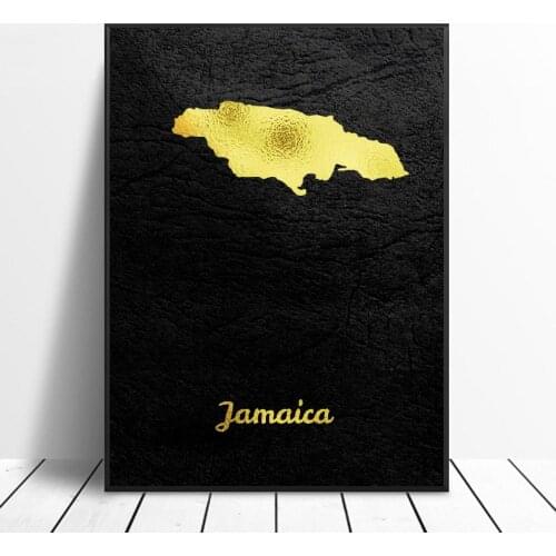 Golden Map Jamaica Canvas Wall Art Print Modern Poster Wall Pictures Living Room Decor