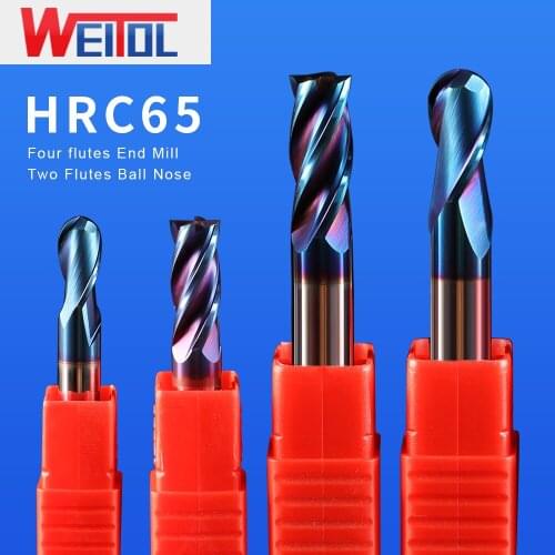 Weitol free shipping 1pcs HRC65 double flutes ball nose/four flutes flat bottom tungsten carbide end mill cnc router bits