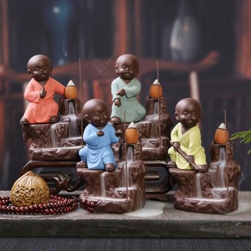 1Pc Little Monk Ceramics Backflow Incense Burner Or 100Pc Natural Incense Cones Keep A Good Mood Use In The Home Office Teahouse