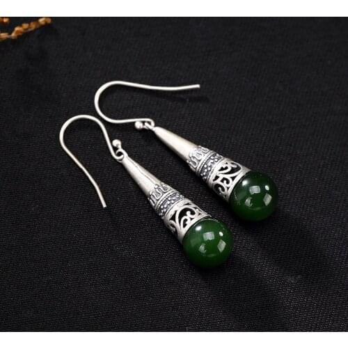 2018 Earings Fashion Jewelry S925 Pure Inlay Hetian Jade Restoring Ancient Ways Pendant Earrings Wholesale High-grade Joker