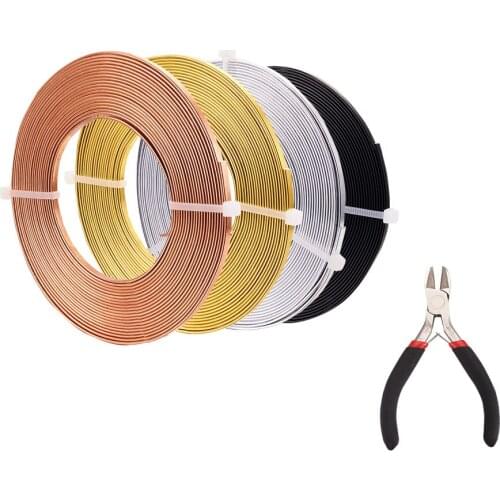 4 Rolls 4 Colors Flat Aluminum Wire with 1 Pc Carbon SteelJewelry Plier Mixed Color