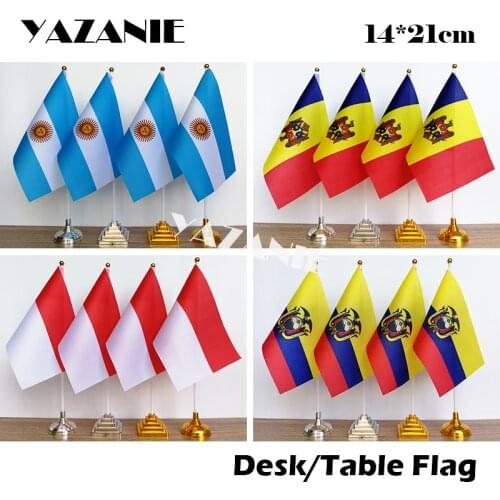 YAZANIE 14*21cm 4PCS Argentina Moldova Indonesia Ecuador Polyester Table Flag National Country Custom Desk Flag with Base Pole