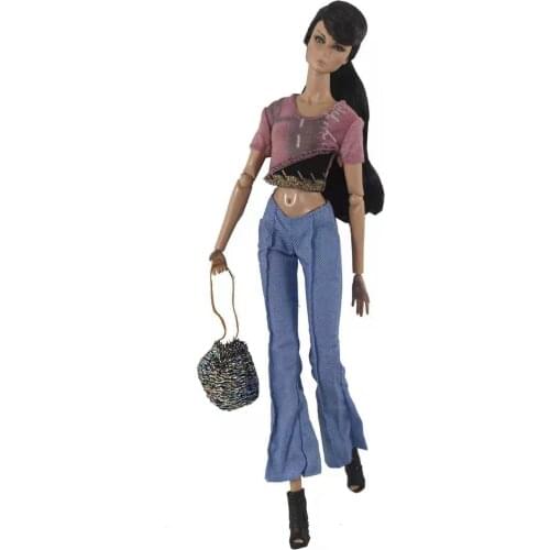 11.5" Doll Accessories Fashion Purple Shirt Crop Top Pants 1/6 BJD Clothes For Barbie Doll Outfits Set Clothing Kids Cosplay Toy