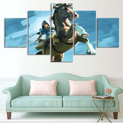 No Framed Canvas 5Pcs Zelda Breath of The Wild Gamer Wall Posters Pictures Paintings Home Decor Accessories Bedroom Decoration