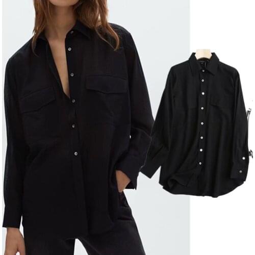 Jenny&Dave Shirt Women Enlgand Style Fashion Simple Big Pockets Oversize Casual Blouse Women Blusas Mujer De Moda Kimono Tops
