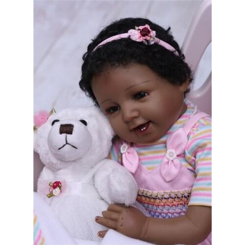 Black baby dolls smiley girl alive African American bebe reborn soft silicone newborn poupee boneca kids todder gift
