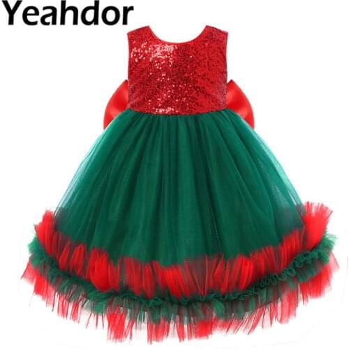 Childrens Girls Christmas Dresses Shiny Sequins Mesh Tutu Dress with Ruffled Mesh Attached Around Hem Kids Ball Prom Vestidos