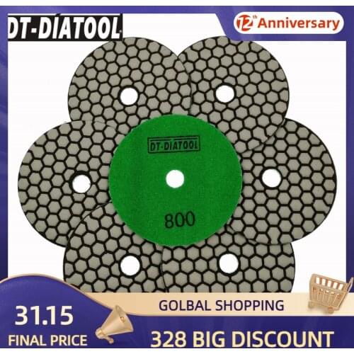 DT-DIATOOL 7pcs Dia 4 inch/100mm Resin Bond Diamond Dry Polishing Pads Grit #800 Sanding Disc For Granite Marble Stone