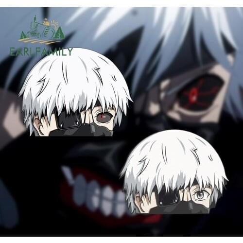 EARLFAMILY 13cm x 9.8cm for Tokyo Ghoul Kaneki Peeker Car Stickers Vinyl Bumper Window Anime Custom printing Decal for Vehicle