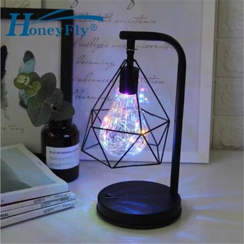 HoneyFly LED Night Lamp USB AA Powered Vintage Bedroom Table Bedside Lampe Fairy Deco Lamps Retro Iron Art for Living Room