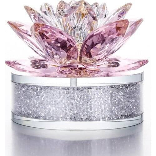Crystal Lotus Flower with Diamond Figurines Glass Paperweight Car Home Decor Ornament Birthday Party Wedding Gift Fengshui Craft