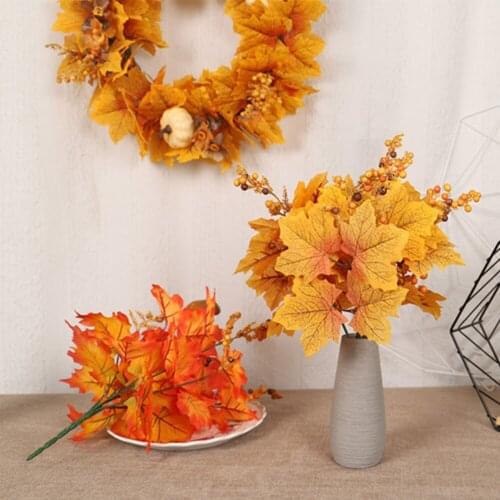 Artificial Maple Leaves Branches Autumn Leaves 3 Bundles Fall Decorations Outdoor UV Resistant Greenery Shrubs Plants Artificial