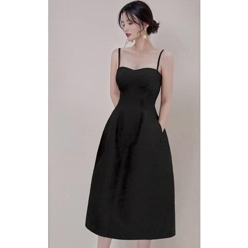 JSXDHK High Quality Runway Summer Ball Gown Dress 2020 New Women Sexy Spaghetti Strap Pocket Black Midi Party Dresses Vestidos