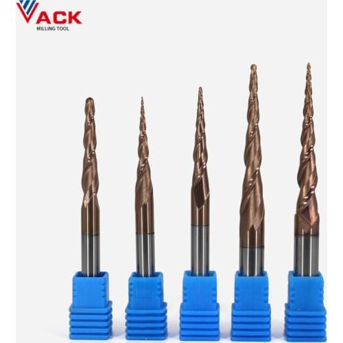 VACK R0.25-2 Carbide Ball Nose Tapered End Mills Engraving Router Bits Taper Wood Metal Milling Cutters Endmill Cnc Carving Bit