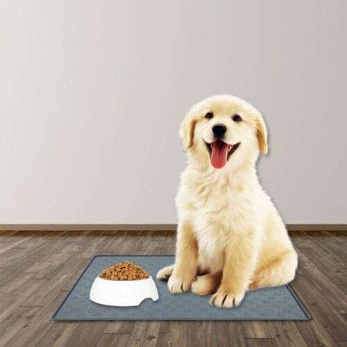 Pet Food Pad Pet Bowl Drinking Mat Waterproof Pet Mat for Dog Cat Solid Color Silicone Dog Feeding Placemat with Paw Printed