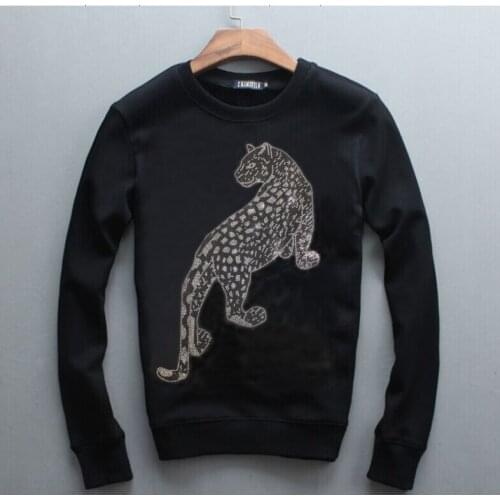 Hoody Mens winter Rhinestone Loose Sweatshirts Casual Fleece Loose Fashion O-Neck Pullover New Hoodie Men