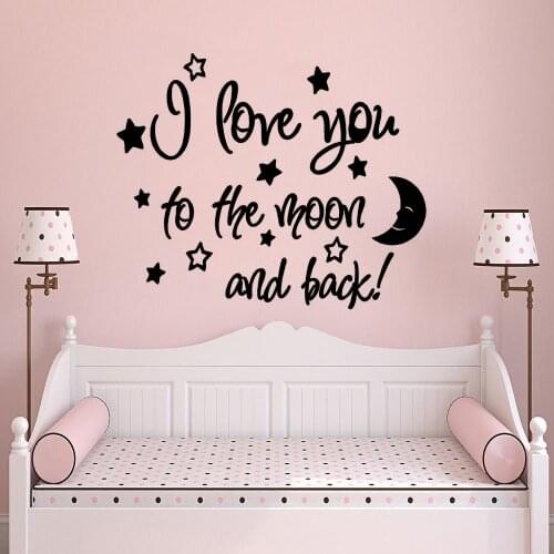 Kids Room Wall Decal Nursery Decor I love you to the moon and back Quote Wall Sticker Removable Stars And Moon Wall Mural AY1147