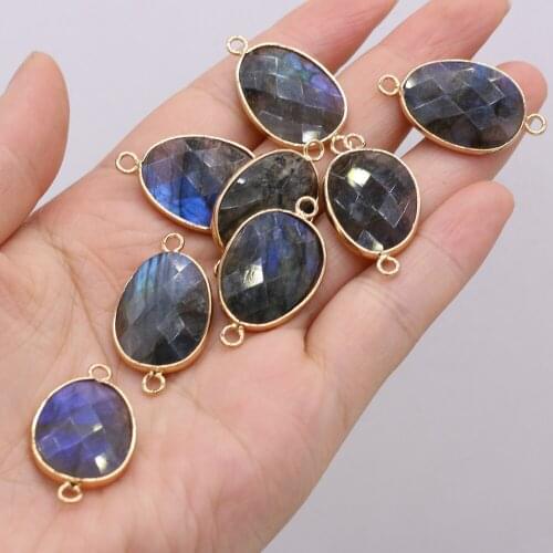 Natural Semi-precious Stone Irregular Flash Labradorite Gilded Edge Connector Pendant for DIY Jewelry Making High Quality Gift