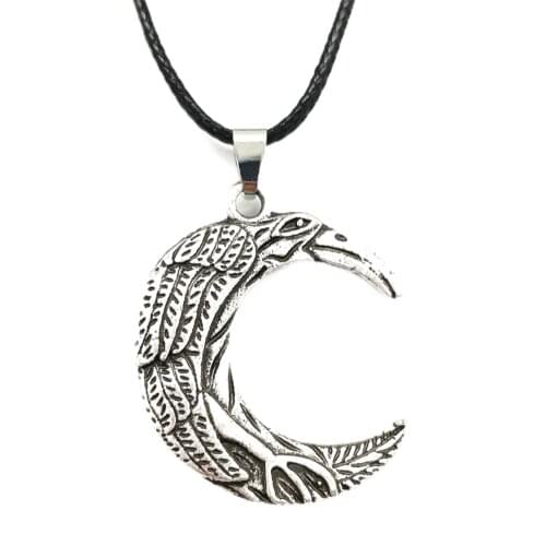 Nostalgia Nordic Odin Raven Amulet Crow Pendant Crescent Moon Wicca Necklace Viking Talisman Jewelery