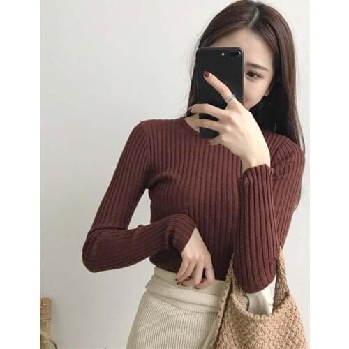 New-coming Women Autumn Winter Knitted O Neck Pullovers Sweaters Primer Shirt Long Sleeve Short Korean Slim-fit Tight Sweater