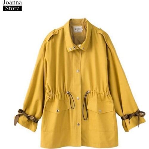 Fall Trench Coat For Women Plus Size Tie Vintage Elegant Coats Streetwear Adjustable Belt Patchwork Clothes Casual Windbreaker