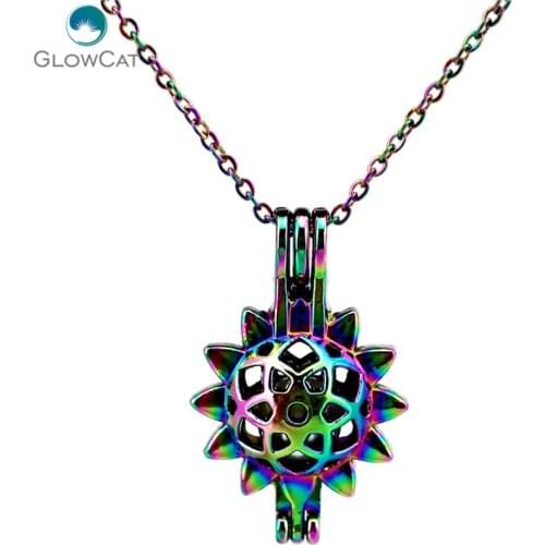 C430 COLORS Sunflower Necklace Pendant Aroma Essential Oil Diffuser Locket Necklace