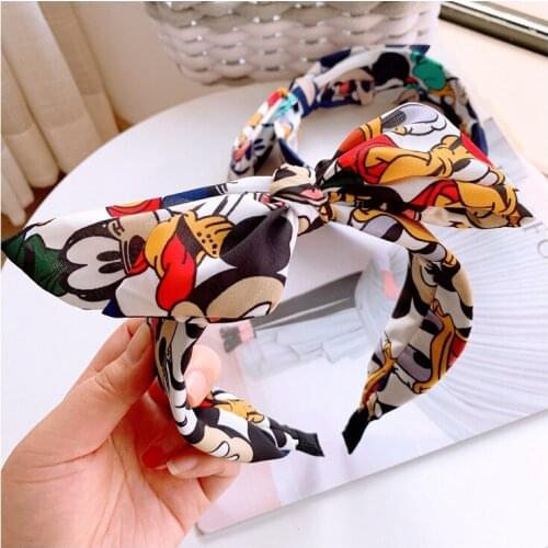 Disney cartoon spring new retro cute Mickey Donald Duck printed chiffon bow headband hair rope